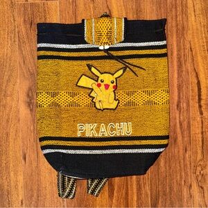 Handmade Woven Pikachu Backpack Yellow Black Striped Boho Pokemon Bag